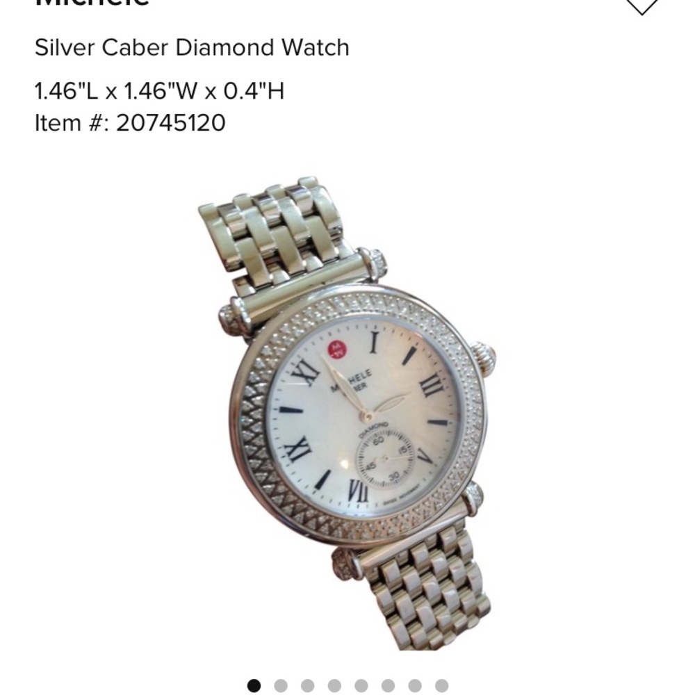 Michele Silver Watch with Black Strap